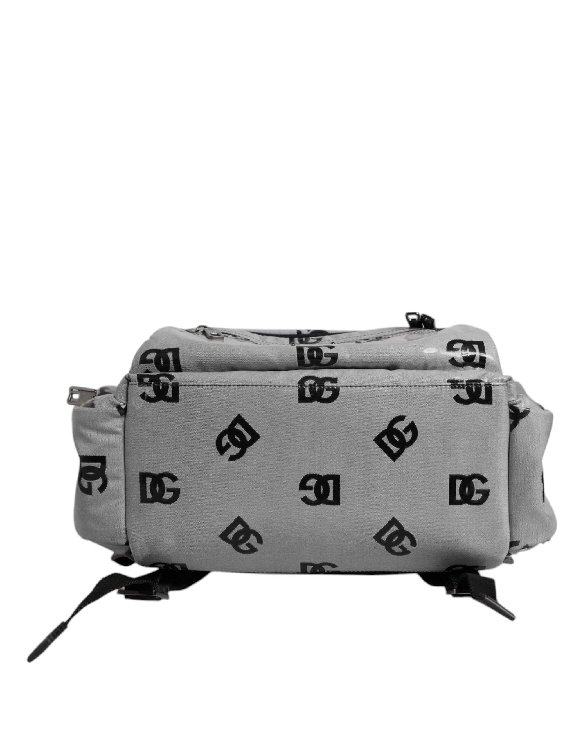 Dolce &amp;amp; Gabbana Polyester Grå Svart DG Logo Plack Ryggsäck Väska