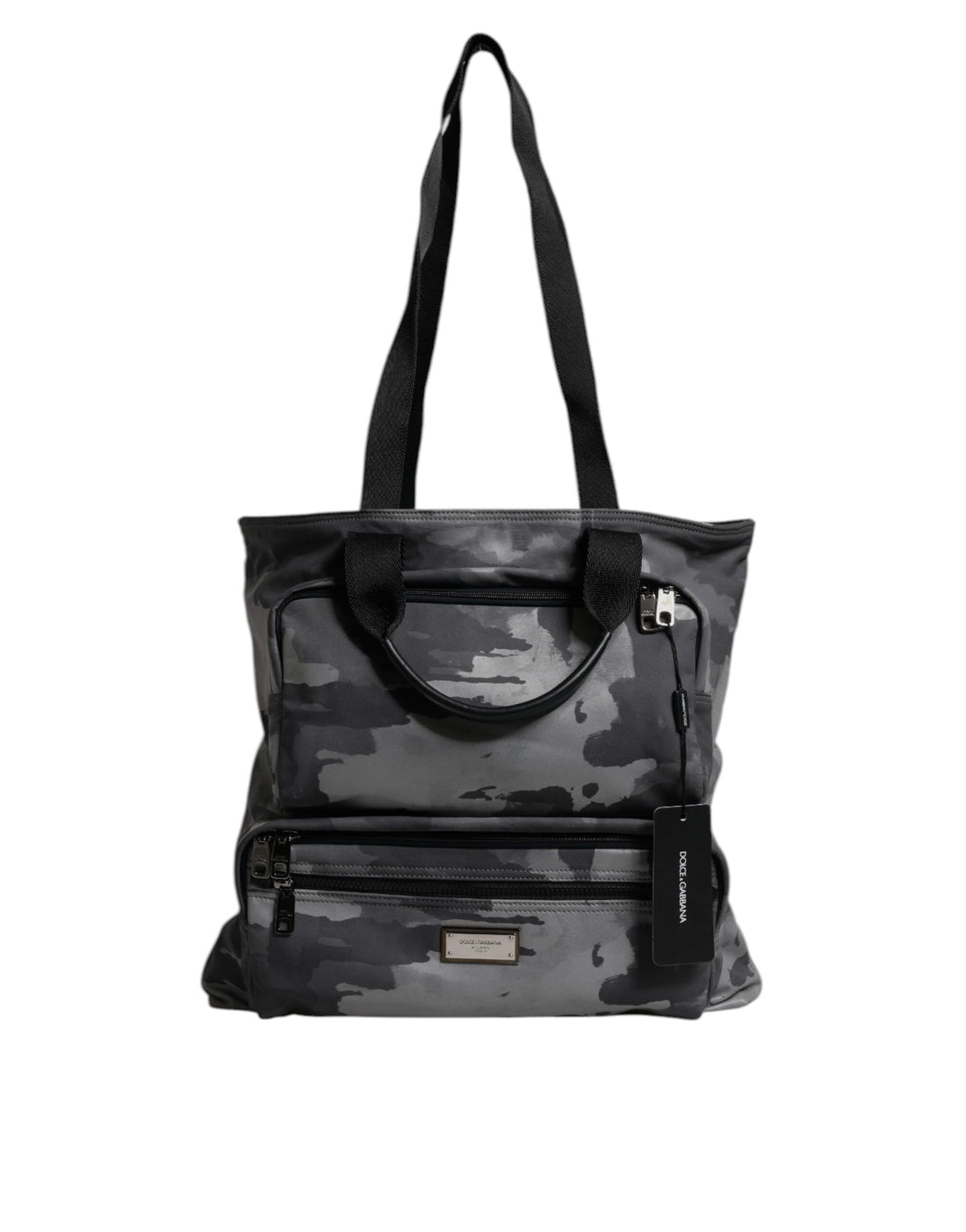 Dolce &amp;amp; Gabbana svart kamouflage axelremsväska med logotypplakett