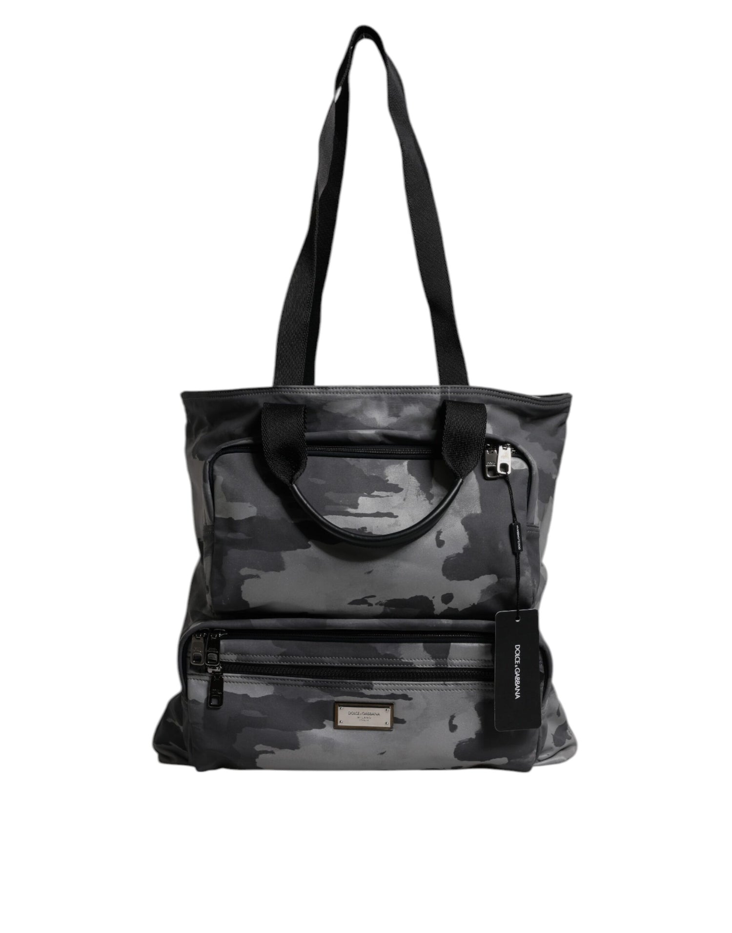 Dolce &amp;amp; Gabbana svart kamouflage axelremsväska med logotypplakett