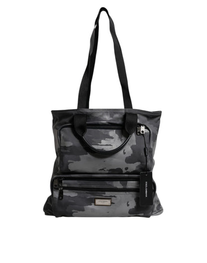 Dolce &amp;amp; Gabbana svart kamouflage axelremsväska med logotypplakett