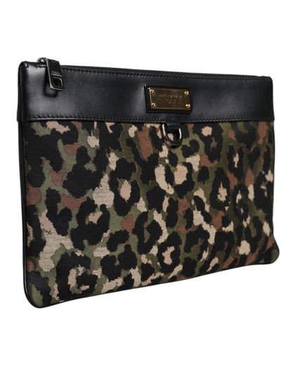 Dolce &amp;amp; Gabbana Flerfärgad Leopard Jacquard Mönstrad Logotyp Plack Väska