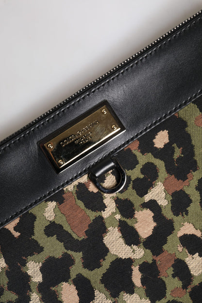 Dolce &amp;amp; Gabbana Flerfärgad Leopard Jacquard Mönstrad Logotyp Plack Väska