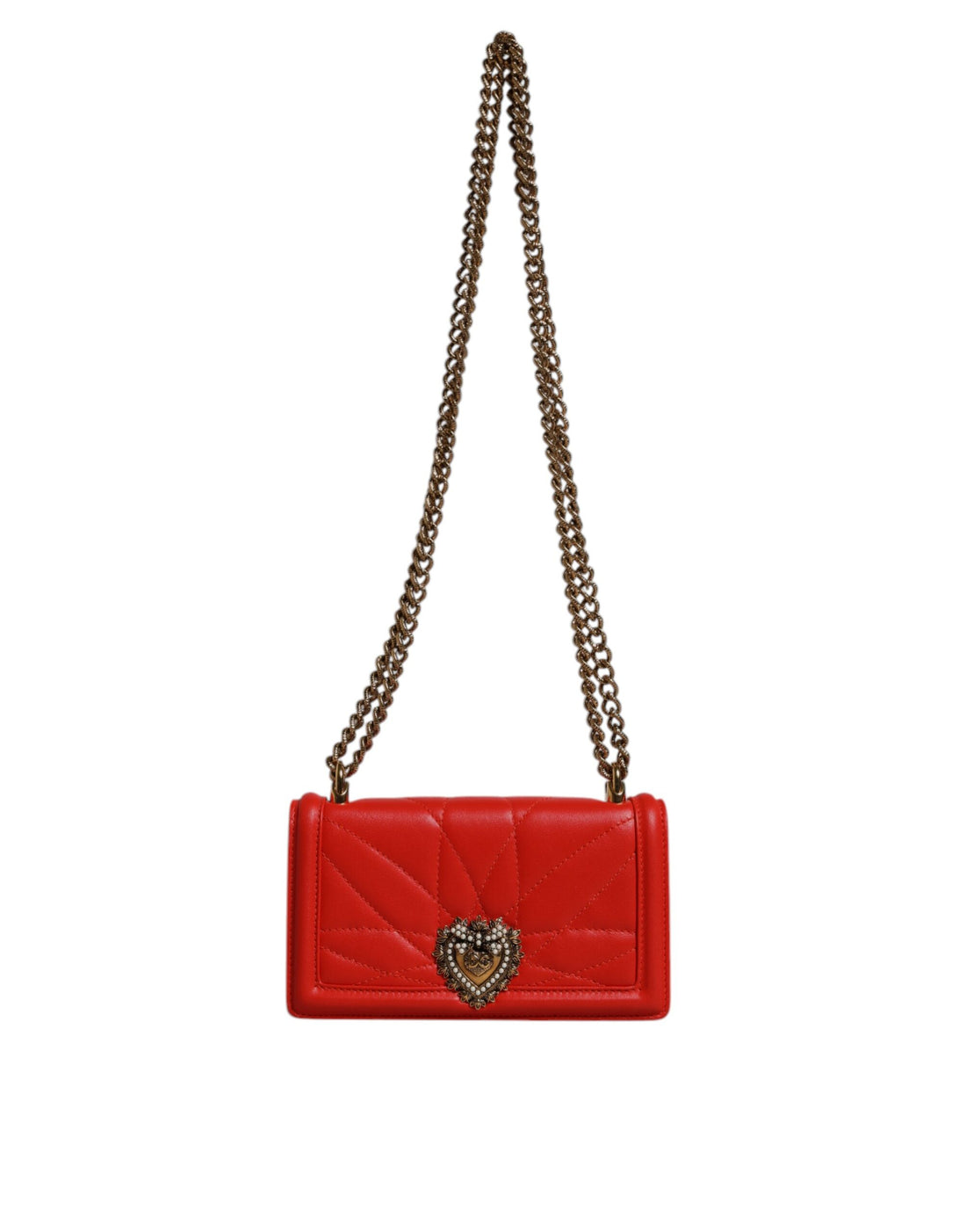Dolce &amp;amp; Gabbana Röd Quilted Devotion Axelremsväska med Kedja och Telefonfodral