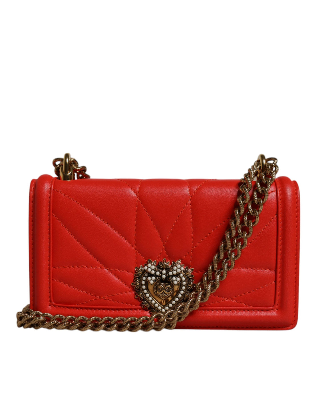 Dolce &amp;amp; Gabbana Röd Quilted Devotion Axelremsväska med Kedja och Telefonfodral