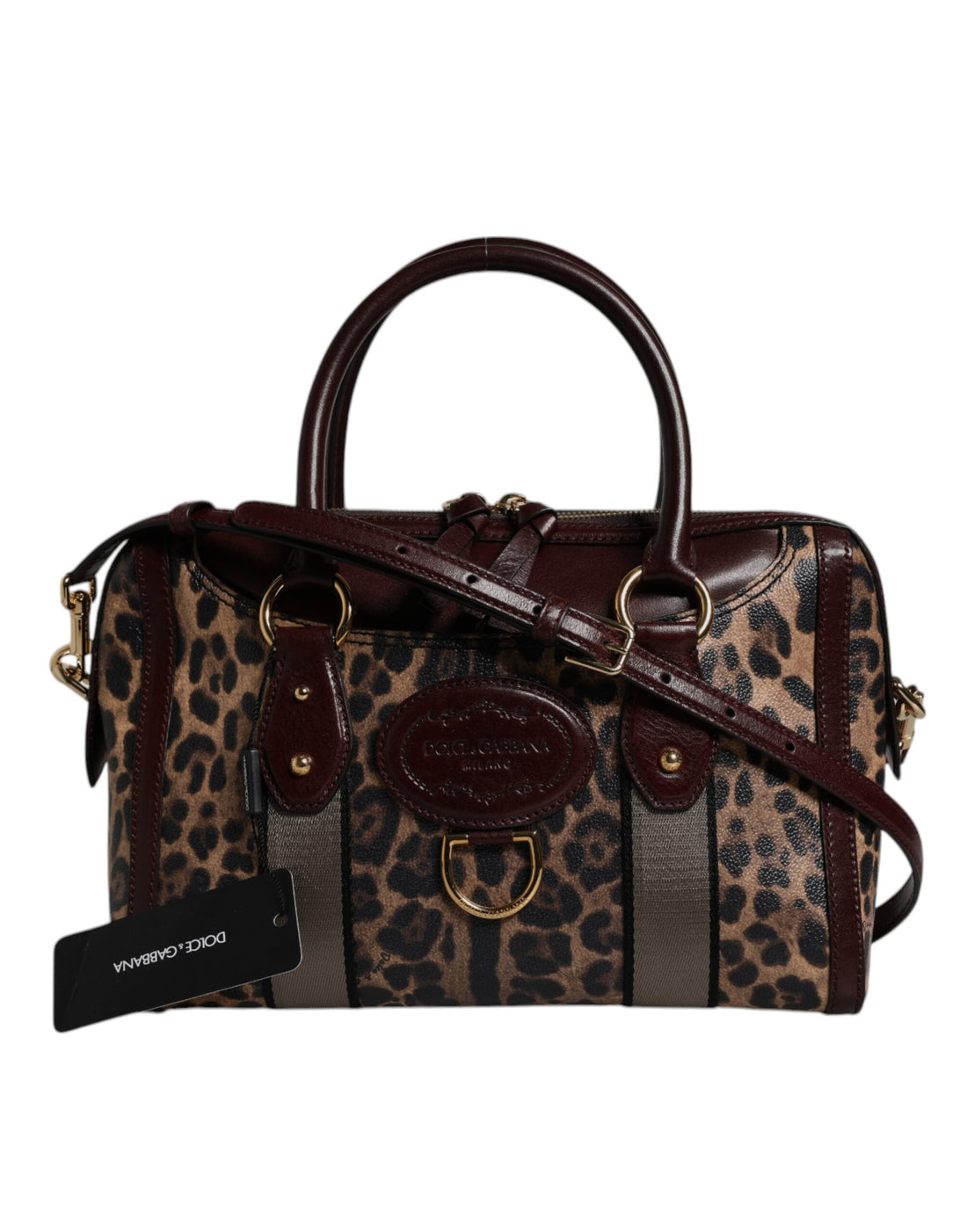 Dolce &amp;amp; Gabbana Brun Leopard Läder Duffelväska med Axelrem