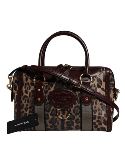 Dolce &amp;amp; Gabbana Brun Leopard Läder Duffelväska med Axelrem