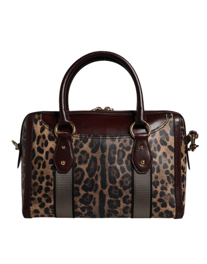 Dolce &amp;amp; Gabbana Brun Leopard Läder Duffelväska med Axelrem