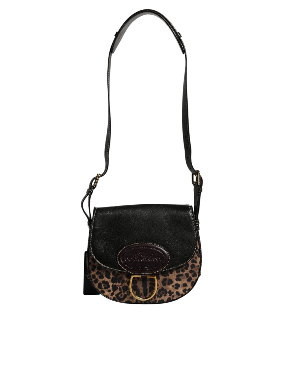 Dolce &amp;amp; Gabbana Svart Brun Leopard Läderväska med Axelrem