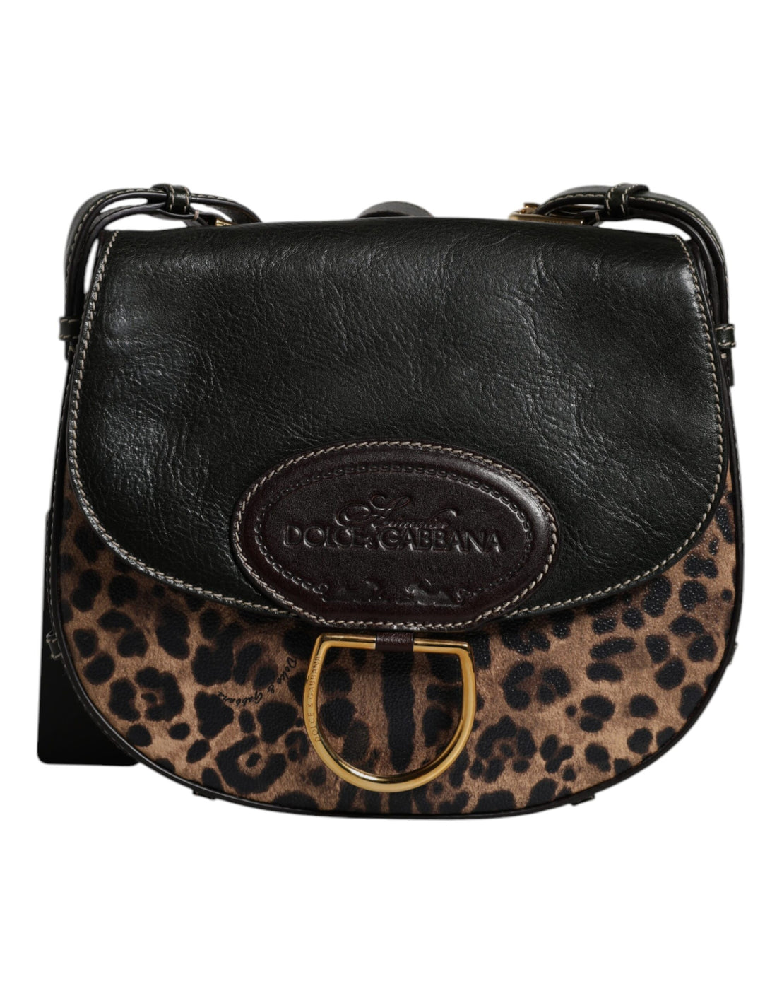 Dolce &amp;amp; Gabbana Svart Brun Leopard Läderväska med Axelrem