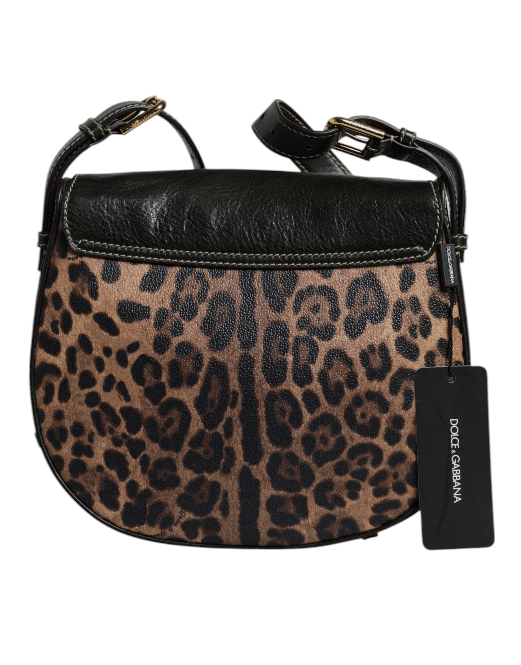 Dolce &amp;amp; Gabbana Svart Brun Leopard Läderväska med Axelrem
