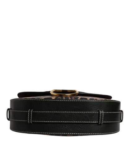 Dolce &amp;amp; Gabbana Svart Brun Leopard Läderväska med Axelrem