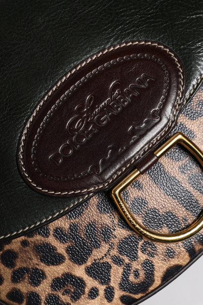 Dolce &amp;amp; Gabbana Svart Brun Leopard Läderväska med Axelrem