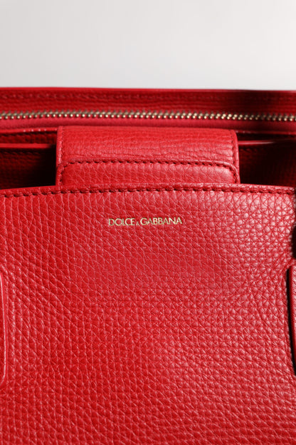 Dolce &amp;amp; Gabbana Röd Kalvskinnsväska med Logotyp och Handtag