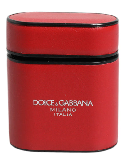 Dolce &amp;amp; Gabbana Rött Kalvskinnsfodral med Logotyptryck och Flipfodral till Airpods