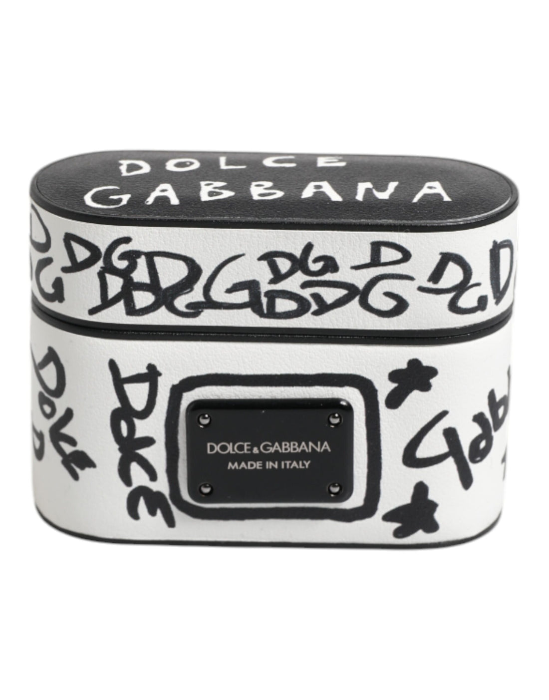 Dolce &amp;amp; Gabbana Svartvitt Läderfodral med Präglad Logotyp till Airpods
