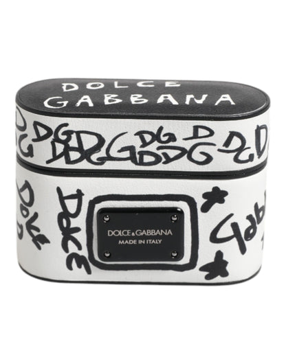 Dolce &amp;amp; Gabbana Svartvitt Läderfodral med Präglad Logotyp till Airpods