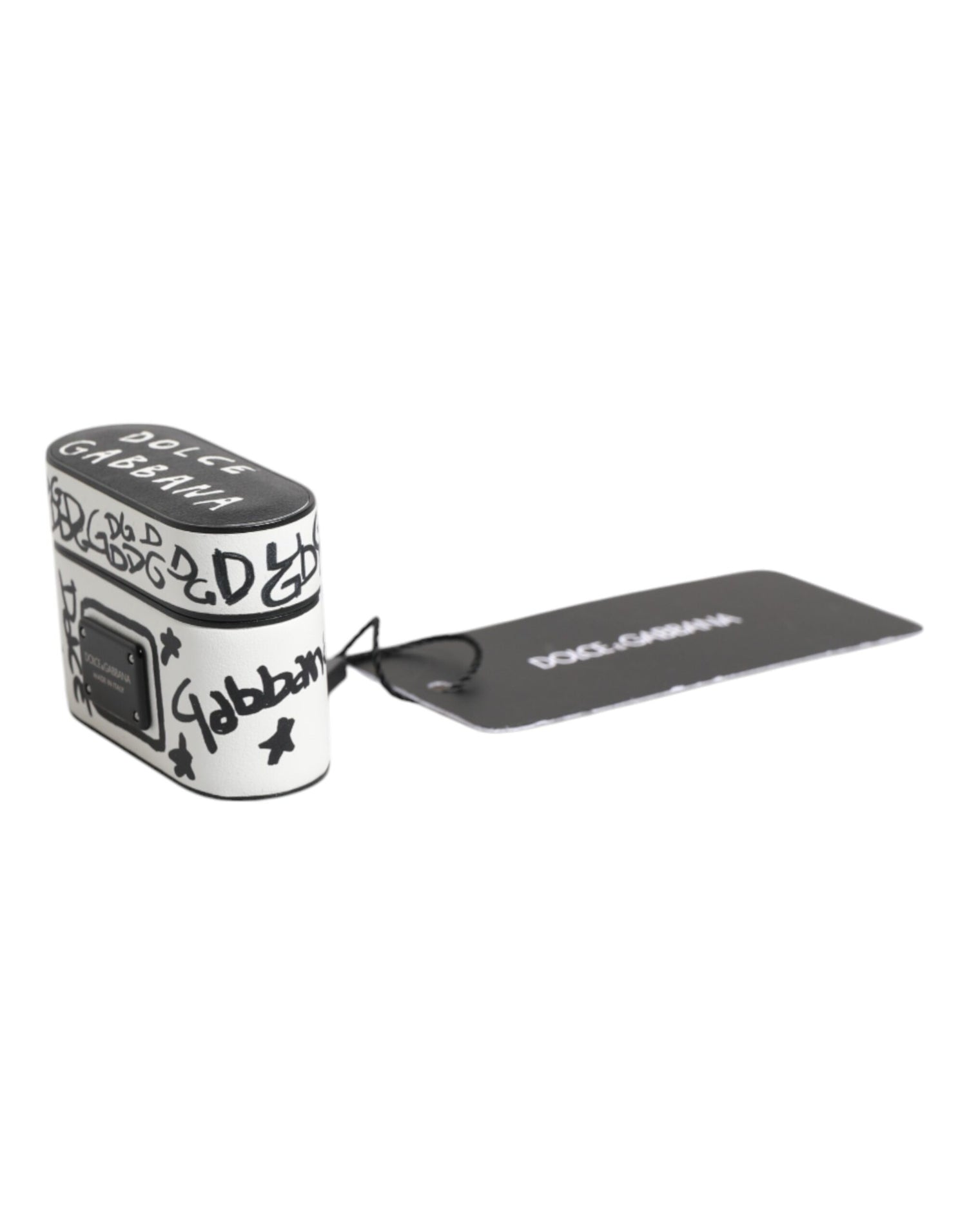 Dolce &amp;amp; Gabbana Svartvitt Läderfodral med Präglad Logotyp till Airpods