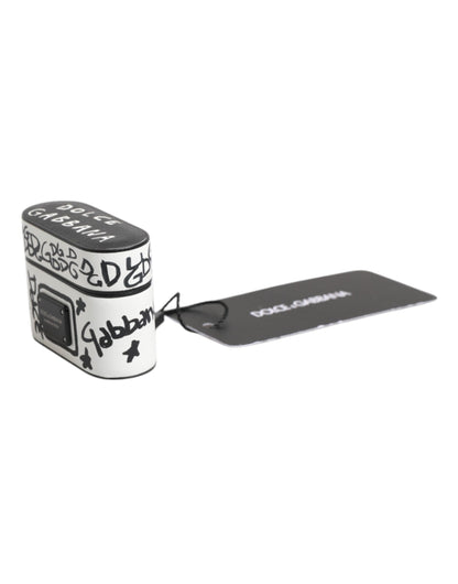 Dolce &amp;amp; Gabbana Svartvitt Läderfodral med Präglad Logotyp till Airpods