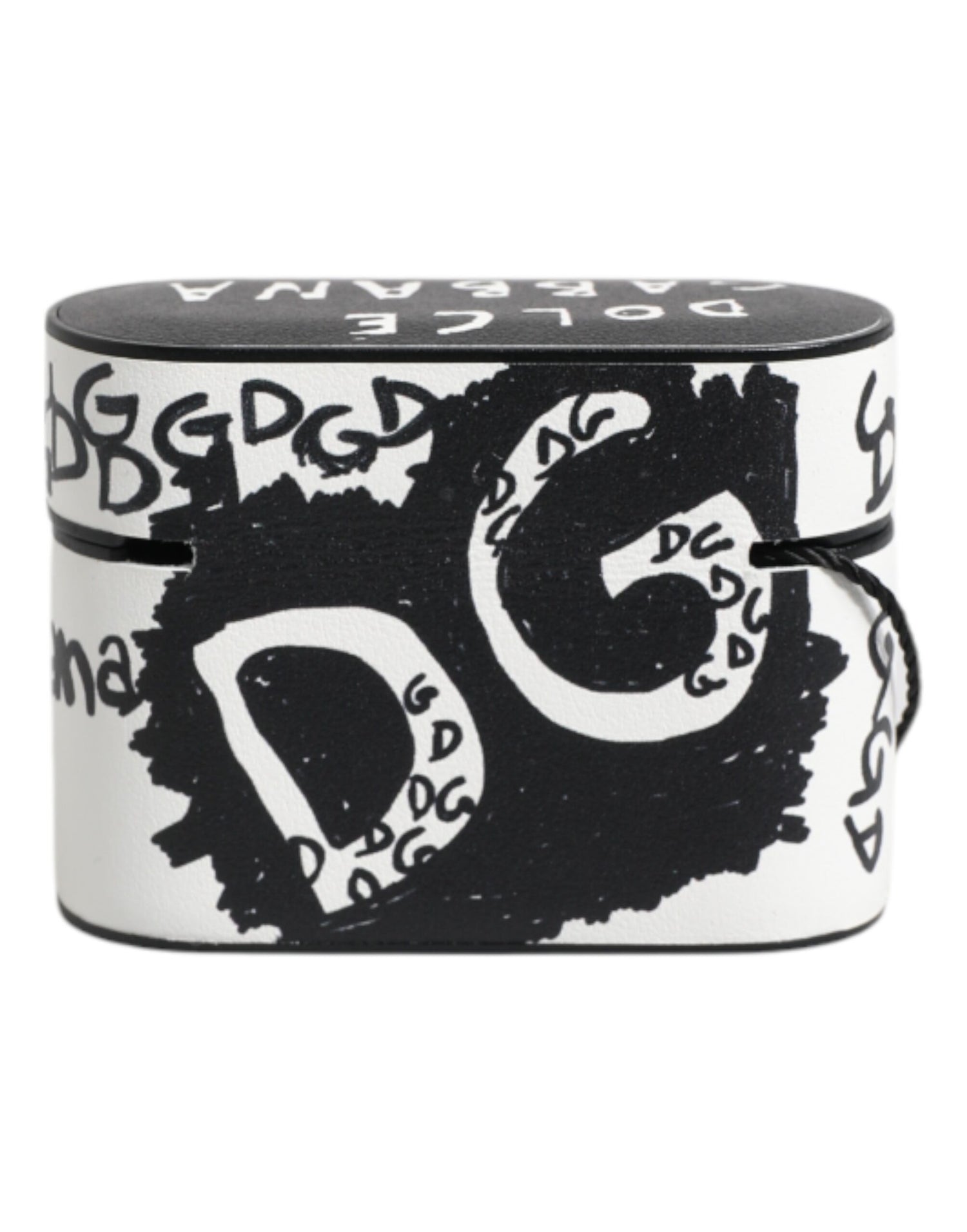 Dolce &amp;amp; Gabbana Svartvitt Läderfodral med Präglad Logotyp till Airpods