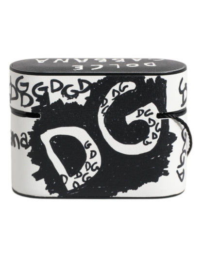 Dolce &amp;amp; Gabbana Svartvitt Läderfodral med Präglad Logotyp till Airpods