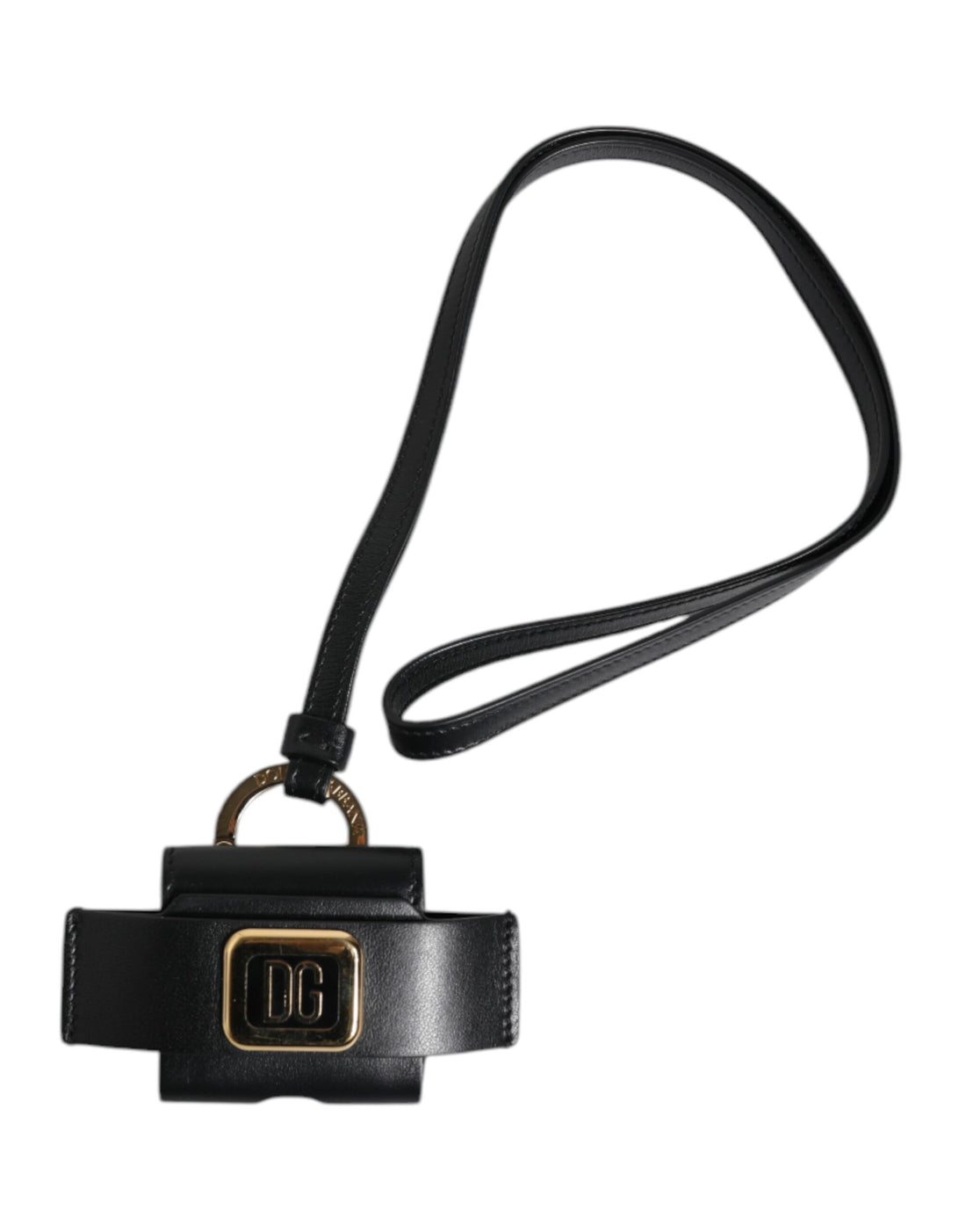 Dolce &amp;amp; Gabbana Svart Läderarmband Guldfärgad Metalllogotypplack Airpods-skal