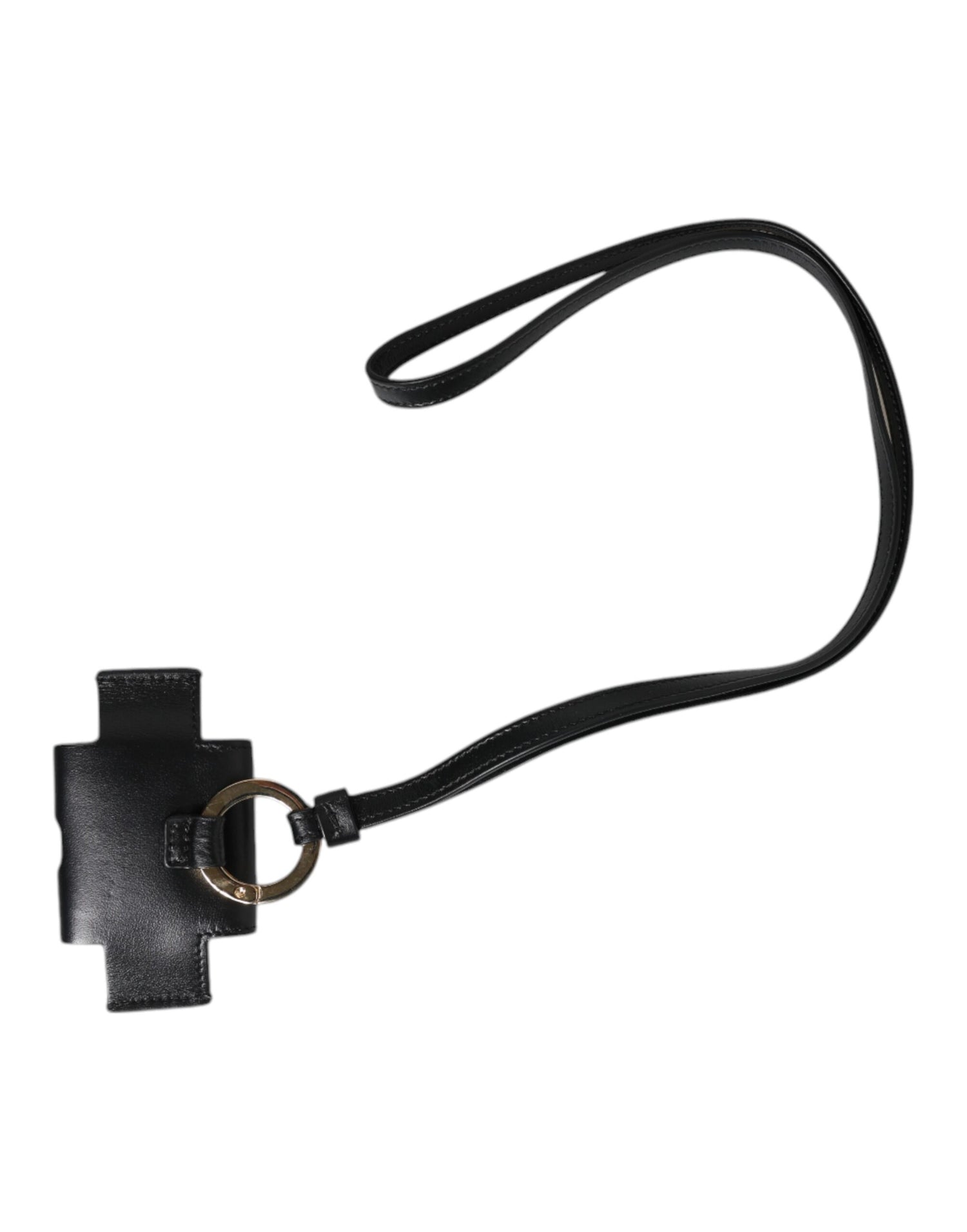 Dolce &amp;amp; Gabbana Svart Läderarmband Guldfärgad Metalllogotypplack Airpods-skal