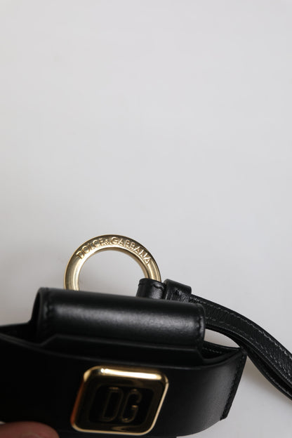 Dolce &amp;amp; Gabbana Svart Läderarmband Guldfärgad Metalllogotypplack Airpods-skal