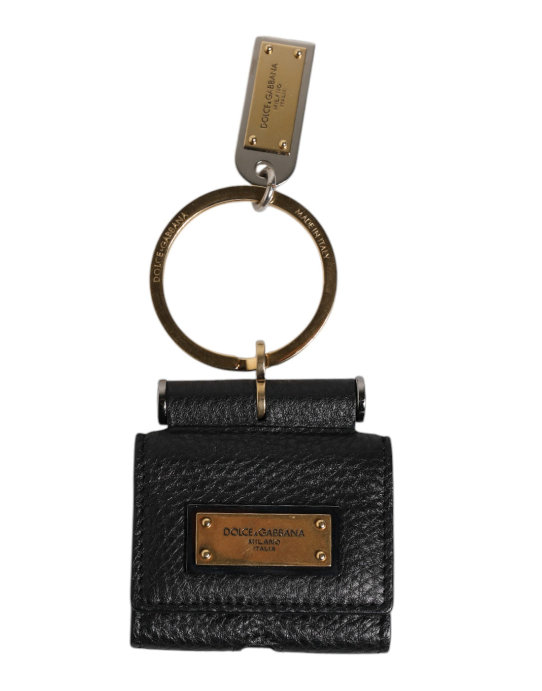 Dolce &amp;amp; Gabbana Svart Läderarmband Guldfärgad Metalllogotypplack Airpods-skal