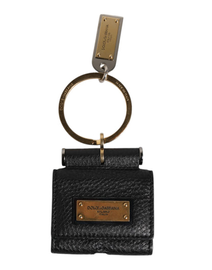 Dolce &amp;amp; Gabbana Svart Läderarmband Guldfärgad Metalllogotypplack Airpods-skal