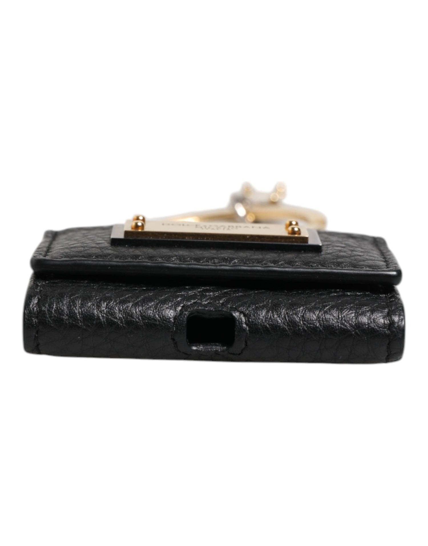 Dolce &amp;amp; Gabbana Svart Läderarmband Guldfärgad Metalllogotypplack Airpods-skal