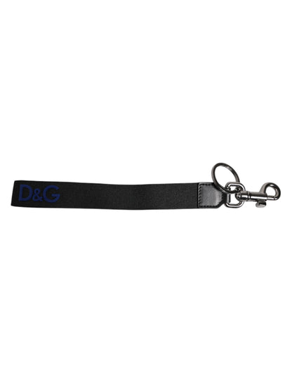 Dolce &amp;amp; Gabbana Svart Logotyp Nylon Silver Mässing Herr Hållare Nyckelring