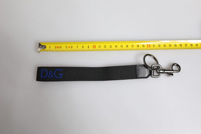 Dolce &amp;amp; Gabbana Svart Logotyp Nylon Silver Mässing Herr Hållare Nyckelring