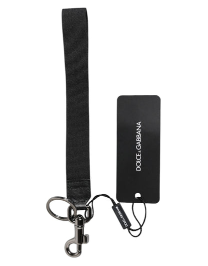 Dolce &amp;amp; Gabbana Svart Logotyp Nylon Silver Mässing Herr Hållare Nyckelring