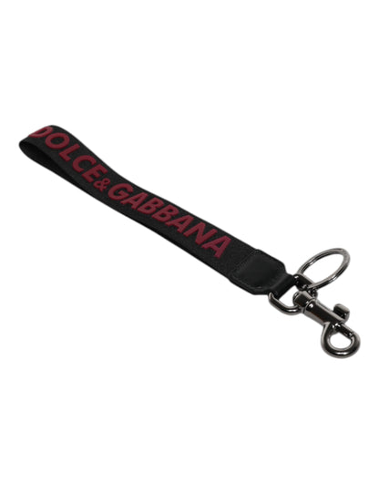 Dolce &amp;amp; Gabbana Svart Logotyp Nylon Silver Mässing Herr Hållare Nyckelring