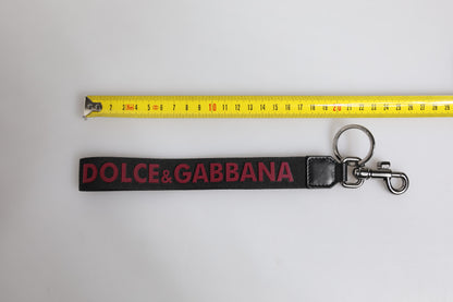 Dolce &amp;amp; Gabbana Svart Logotyp Nylon Silver Mässing Herr Hållare Nyckelring