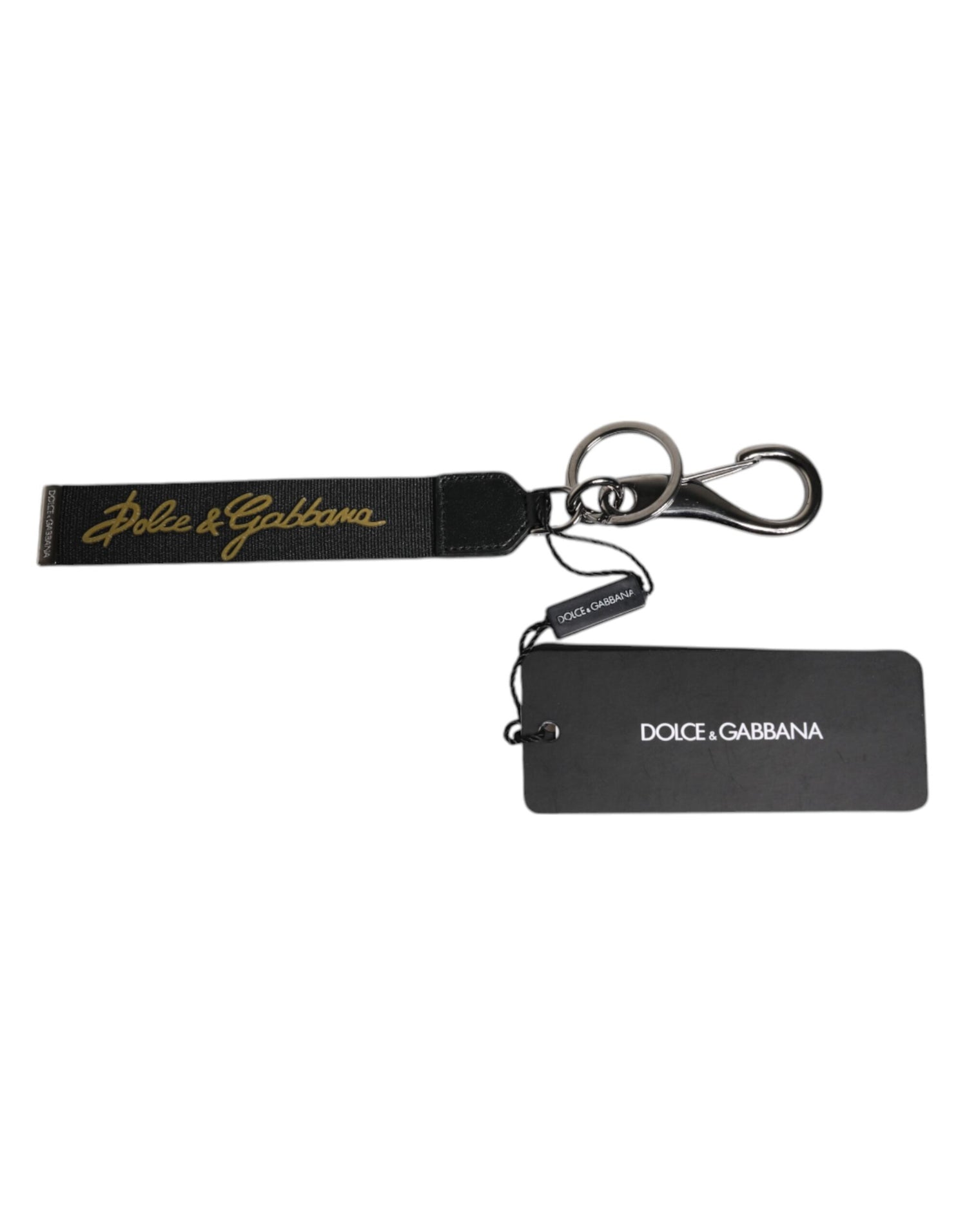 Dolce &amp;amp; Gabbana Svart Logotyp Nylon Silver Mässing Herr Hållare Nyckelring