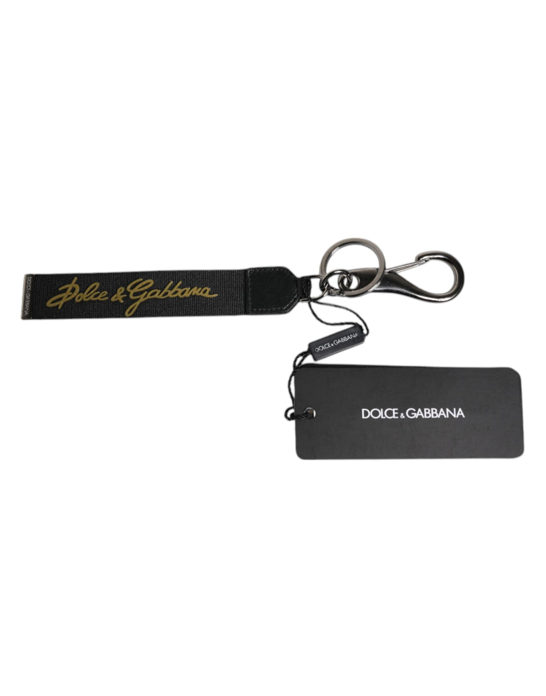 Dolce &amp;amp; Gabbana Svart Logotyp Nylon Silver Mässing Herr Hållare Nyckelring