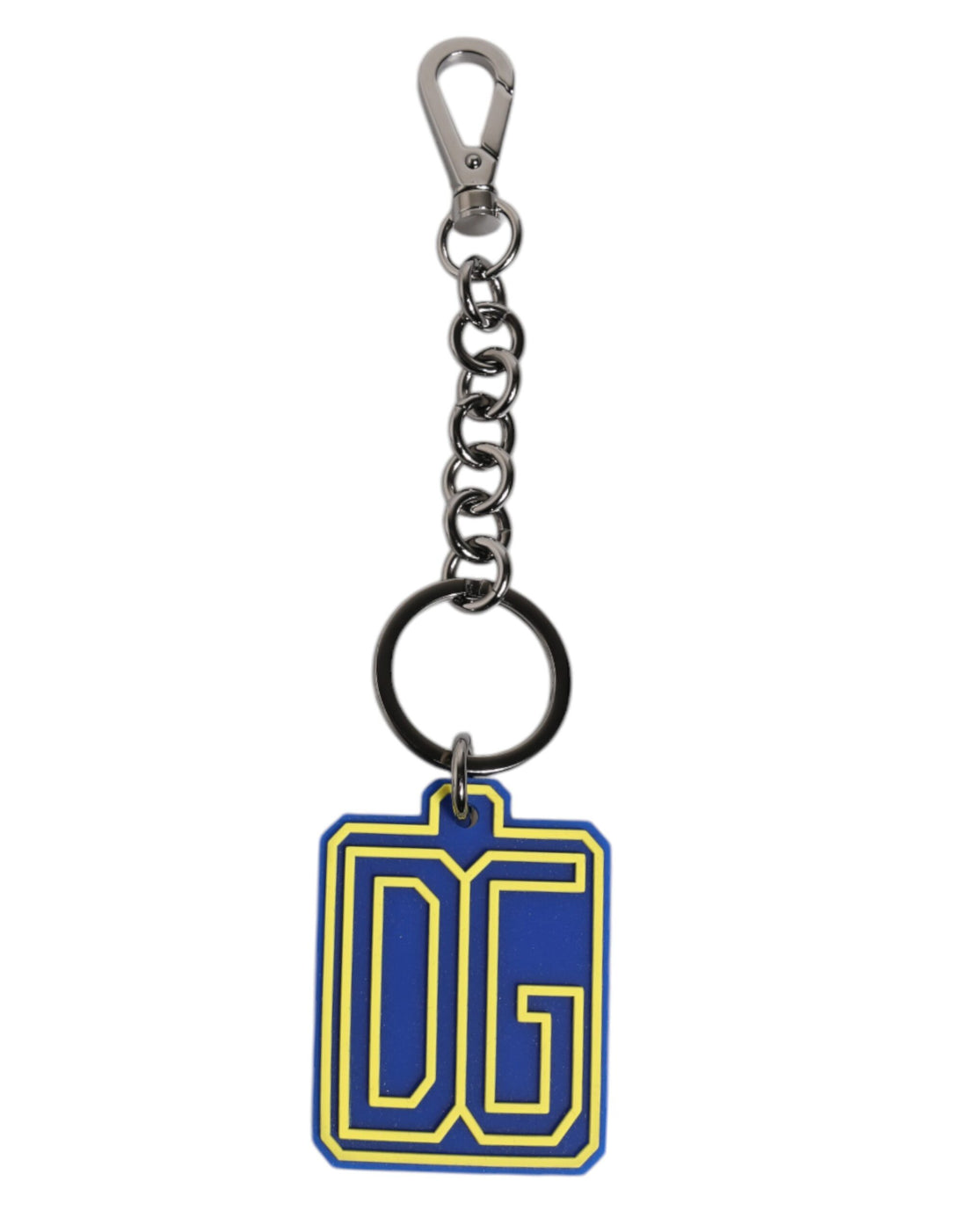 Dolce &amp;amp; Gabbana Blå Gul DG Gummi Logotyp Silver Herrnyckelring Nyckelring