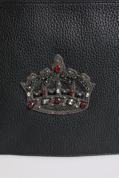 Dolce &amp;amp; Gabbana svart kalvskinnskuvertväska med kronutsmyckning