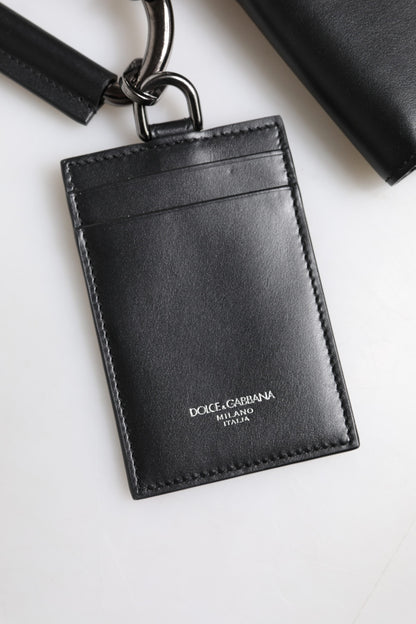 Dolce &amp;amp; Gabbana Svart Läderplånbok med Snodd och Dragkedja