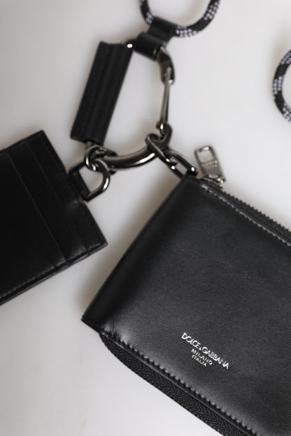 Dolce &amp;amp; Gabbana Svart Läderplånbok med Snodd och Dragkedja