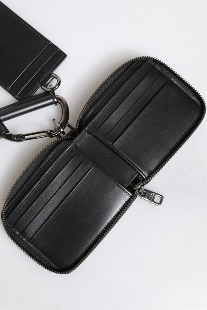 Dolce &amp;amp; Gabbana Svart Läderplånbok med Snodd och Dragkedja