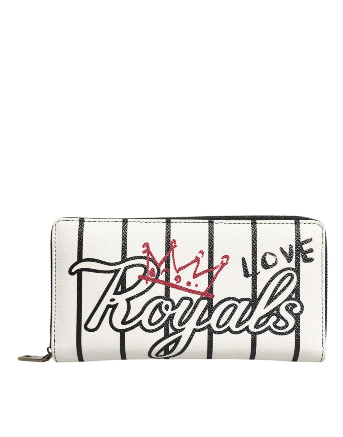 Dolce &amp;amp; Gabbana Vit Läder DG Crown Royals Continental Dragkedja Runt Plånbok