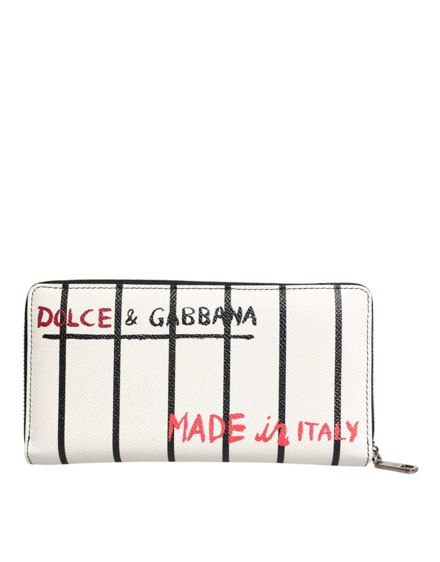 Dolce &amp;amp; Gabbana Vit Läder DG Crown Royals Continental Dragkedja Runt Plånbok
