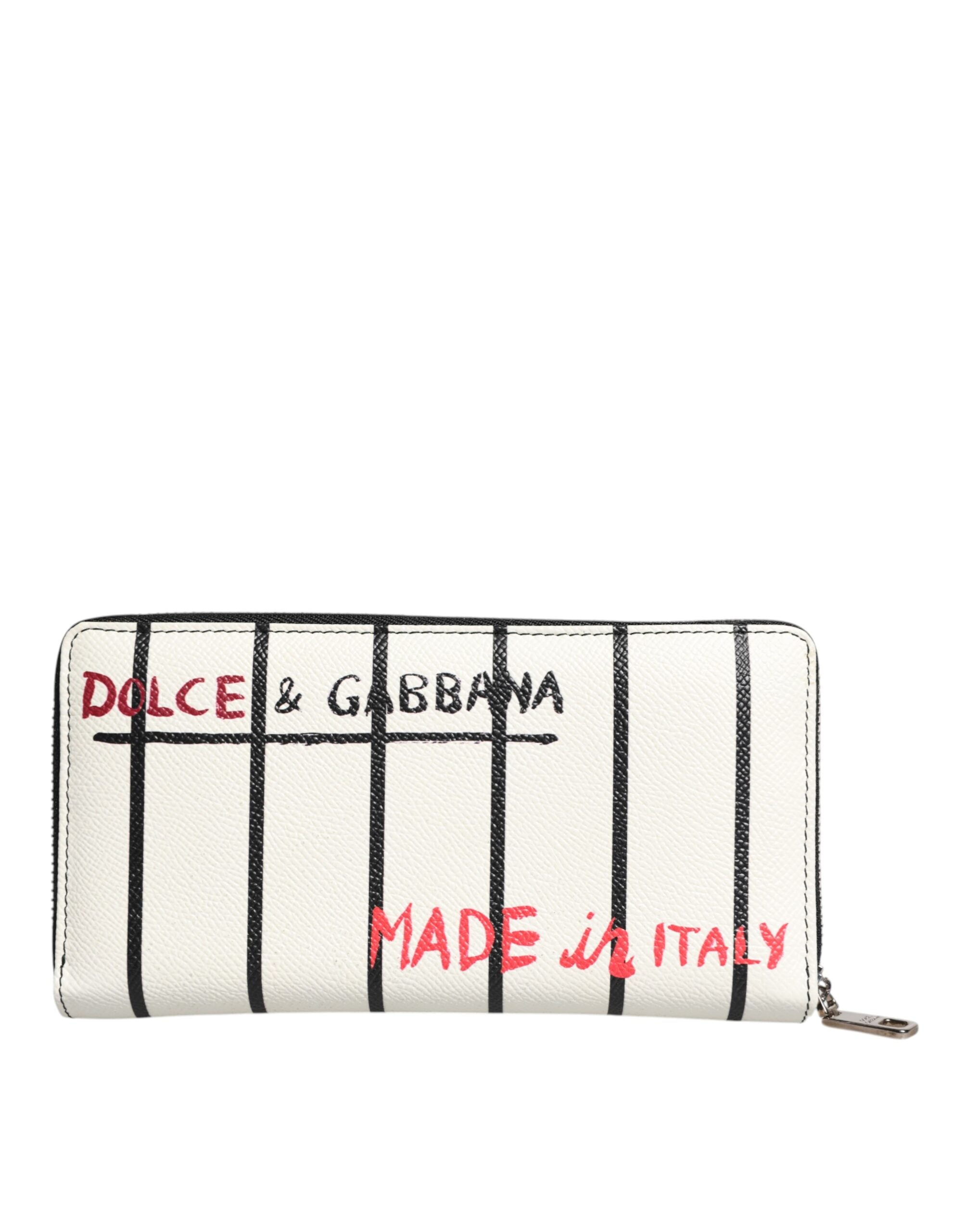 Dolce &amp;amp; Gabbana Vit Läder DG Crown Royals Continental Dragkedja Runt Plånbok