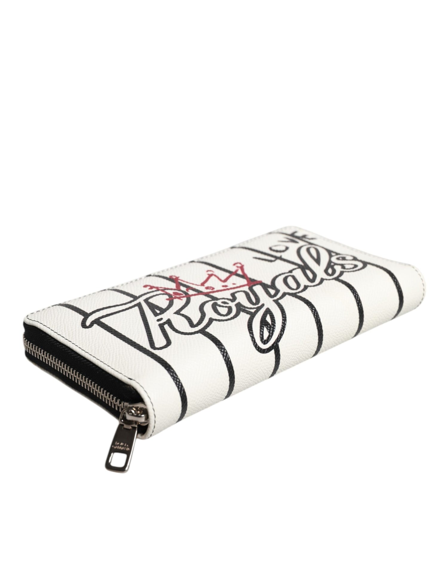 Dolce &amp;amp; Gabbana Vit Läder DG Crown Royals Continental Dragkedja Runt Plånbok