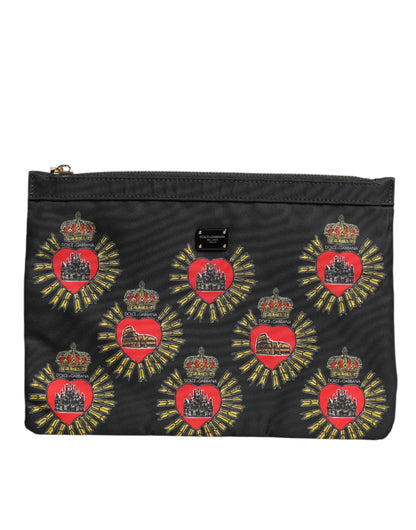 Dolce &amp;amp; Gabbana svartröd nylon Sacred Heart kuvertväska