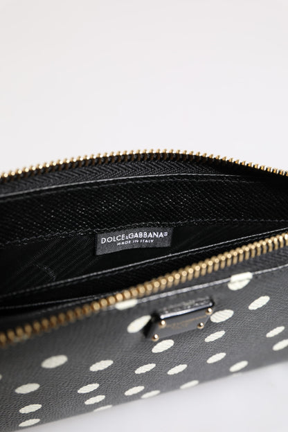 Dolce &amp;amp; Gabbana Svartvit Prickig Läderplånbok med Dragkedja Runt Continental