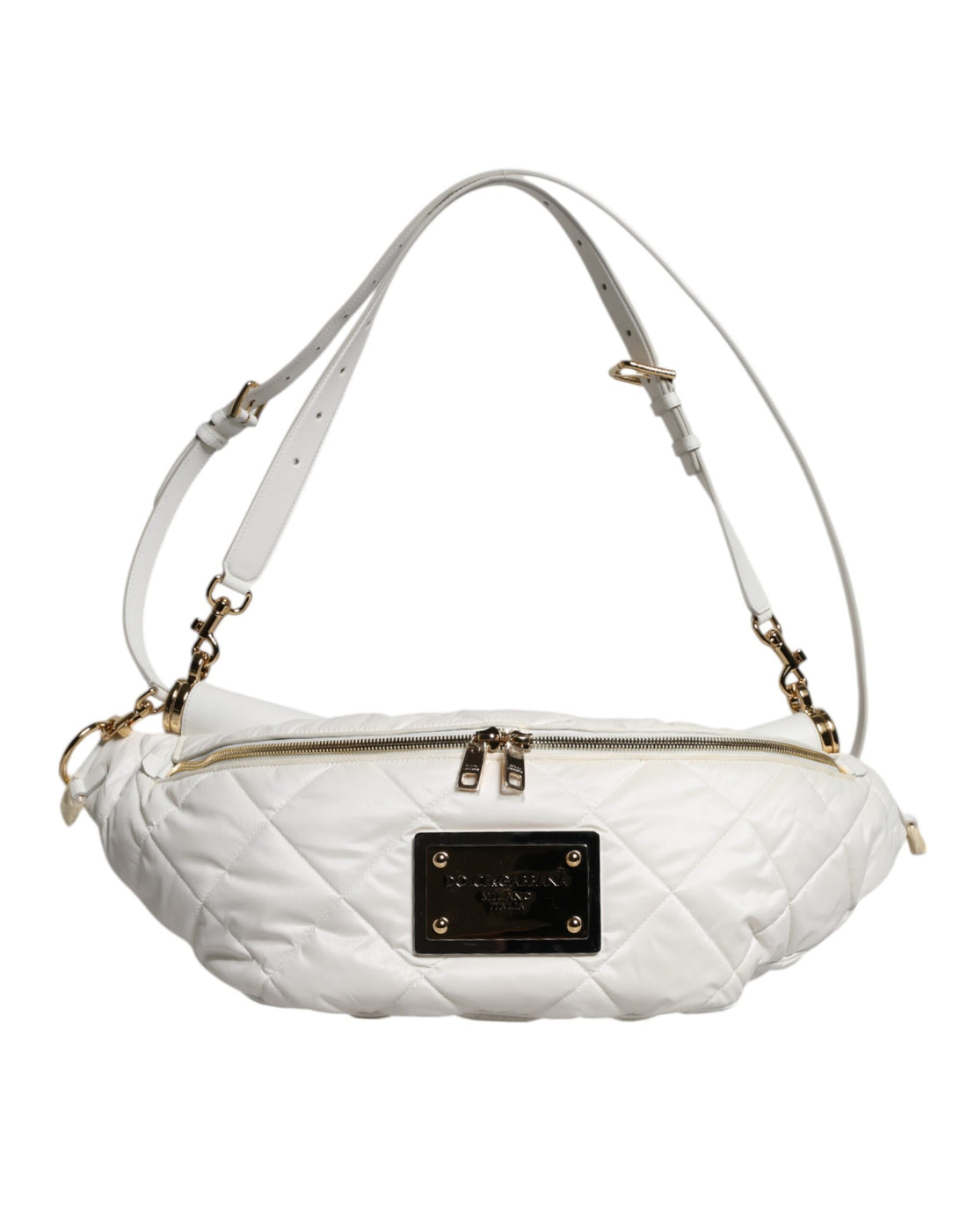Dolce &amp;amp; Gabbana Vit Quilted Logotypplackad Midjeväska