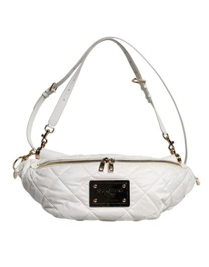Dolce &amp;amp; Gabbana Vit Quilted Logotypplackad Midjeväska